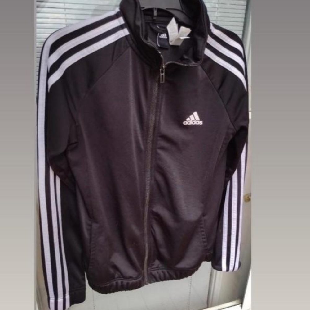 Black striped Adidas zip up tracksuit jacket
